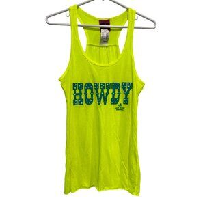 Ali Dee Collection Howdy Graphic Racerback Tank Top Women M Neon Green Ranch NEW